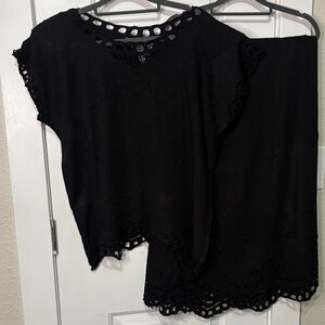 Vintage Black Eyelet top and skirt